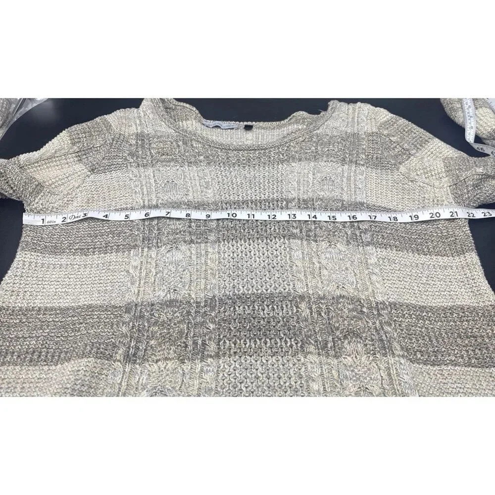 Keren Hart Women’s Gray Striped 3/4 Sleeve Scoop Neck Cotton‎ Sweater Top Sz XL